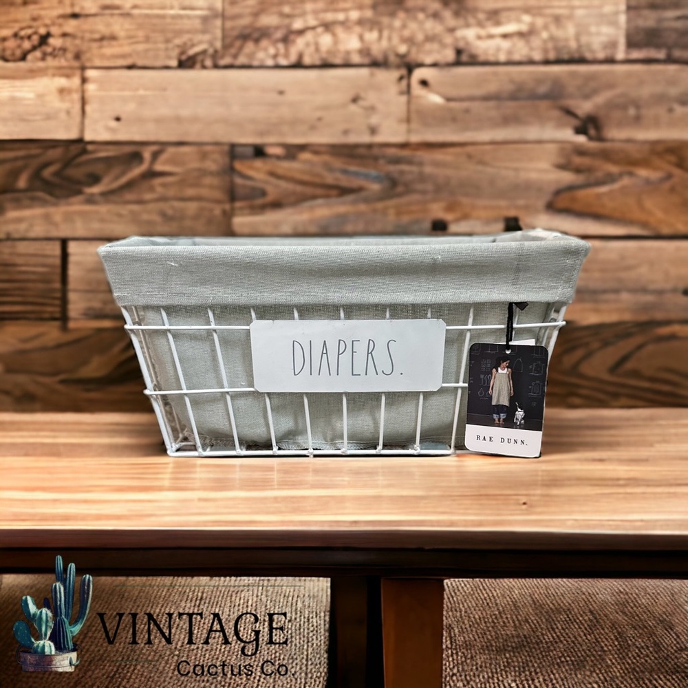 NWT! Rae Dunn Metal “Diapers” Storage Basket w/Fabric Liner NWT
